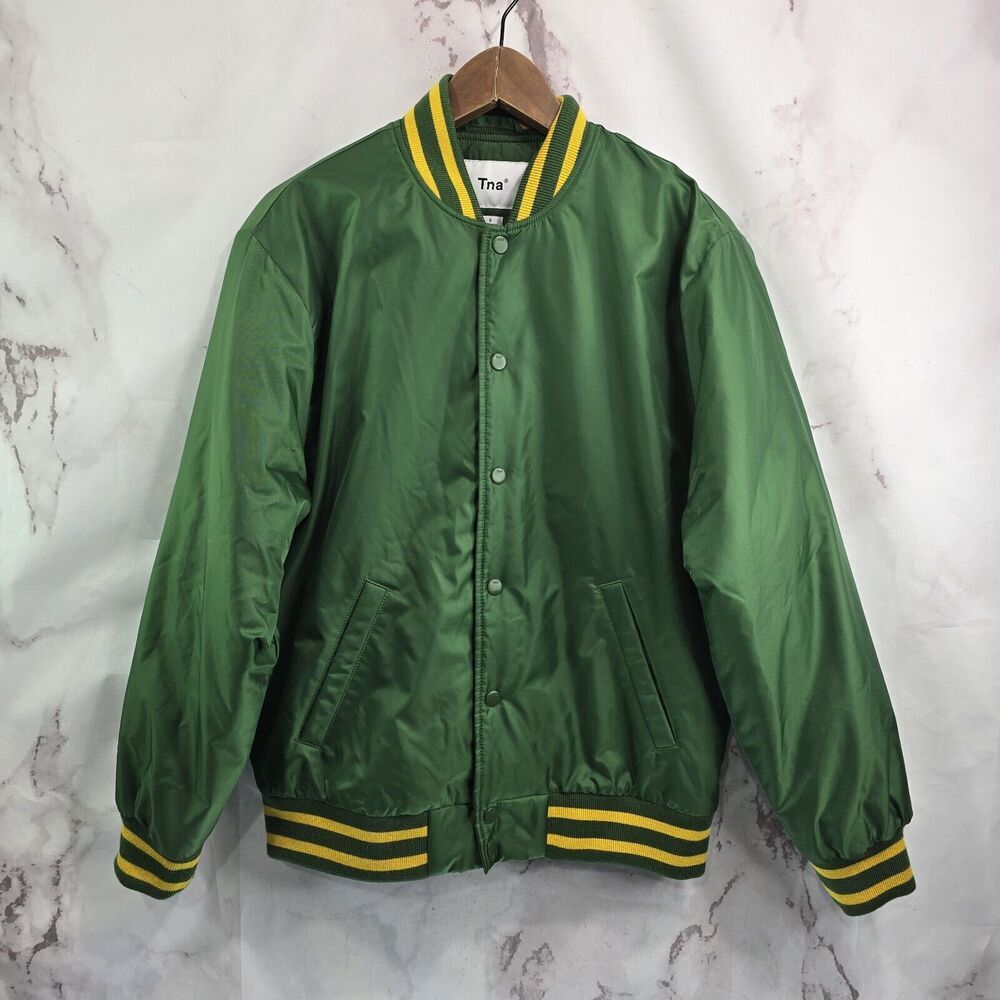 Aritzia TNA Jacket Men Small Green Stadium Yellow Varsity Bomber Coat Letterman